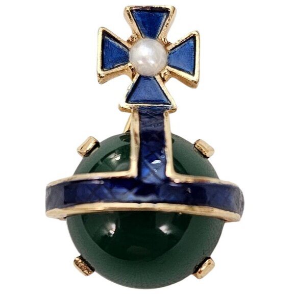 Trifari Rare Coronation Columbus Crucifix Enamel Lucite Faux Pearl Orb Pin, L504 - Picture 10 of 10